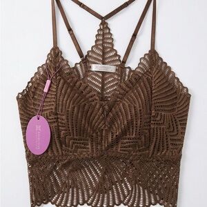 Brown Crochet Crop Top with Strappy Back